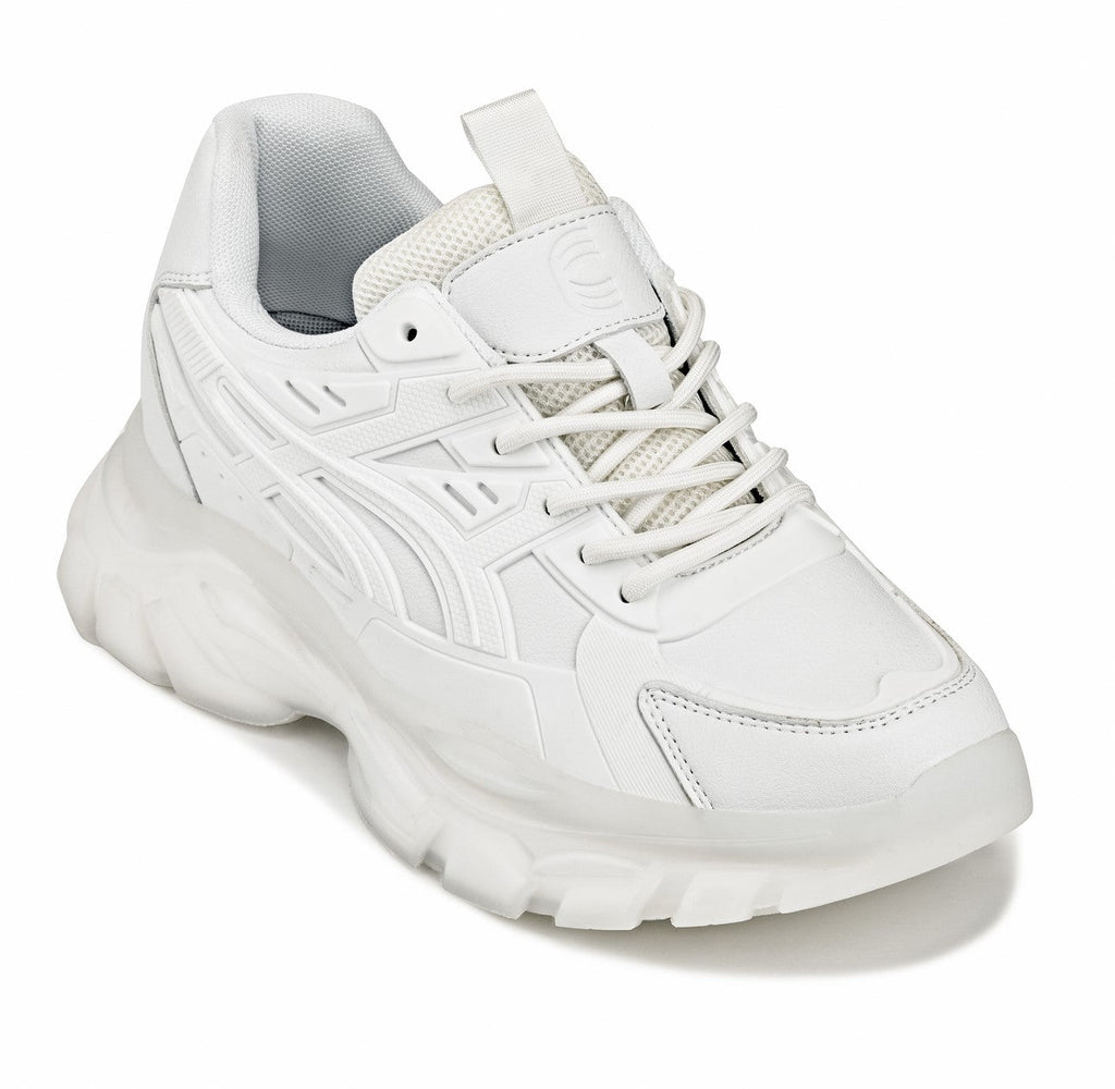 CALTO - S5285 - 2.6 Inches Taller (White/Translucent White Sole) - Chunky Sole Sporty Sneakers - WonderingCloth