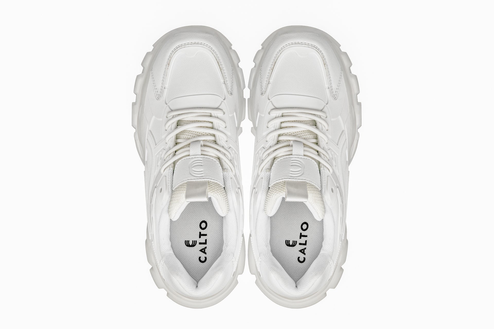 CALTO - S5285 - 2.6 Inches Taller (White/Translucent White Sole) - Chunky Sole Sporty Sneakers - WonderingCloth