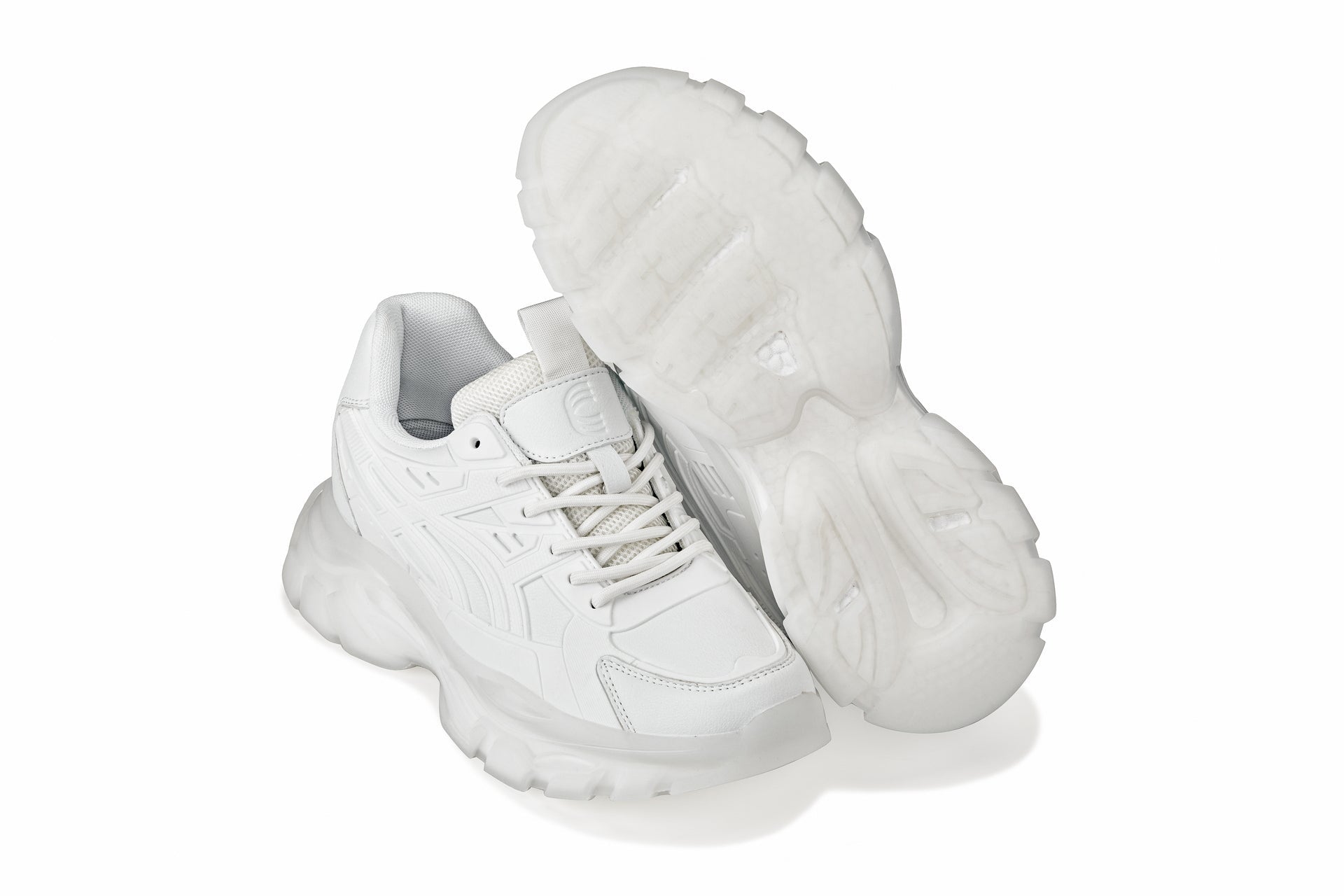 CALTO - S5285 - 2.6 Inches Taller (White/Translucent White Sole) - Chunky Sole Sporty Sneakers - WonderingCloth