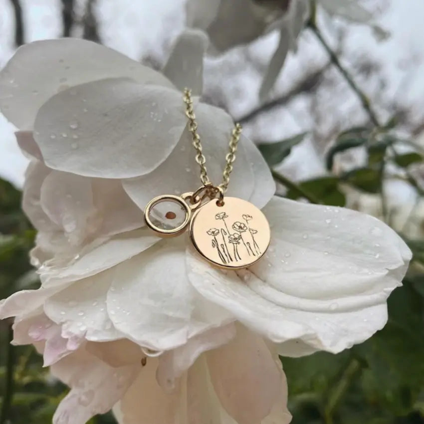 Poppy Necklace with Mustard Seed - WonderingCloth