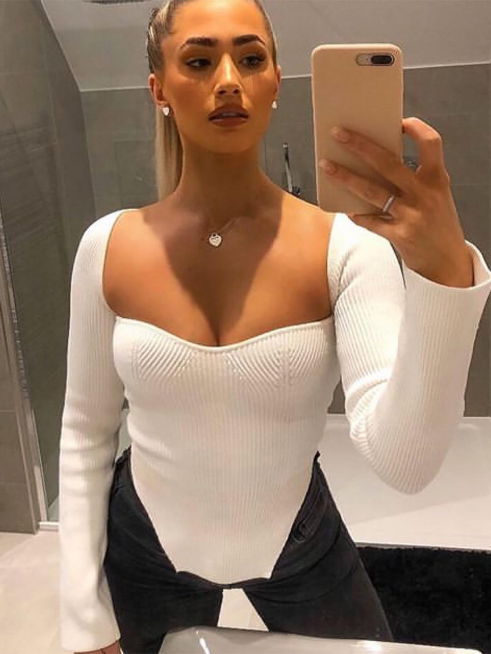 Square Collar Irregular Long Sleeve Woman Sweaters | NCS - WonderingCloth