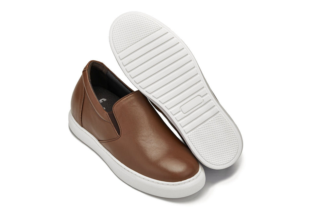 CALTO - T1023 - 2.6 Inches Taller (Coffee Brown) - Lightweight Nappa Leather Loafer - WonderingCloth