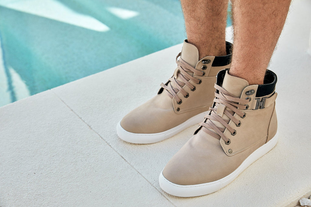 CALTO - T53122 - 2.6 Inches Taller (Taupe) - High top sneak-boot - WonderingCloth