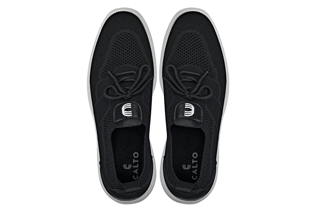 CALTO - X1340 - 2.8 Inches Taller (Black) - Lace Up Casual Walker - Lightweight - WonderingCloth