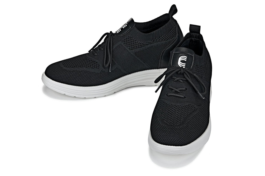 CALTO - X1340 - 2.8 Inches Taller (Black) - Lace Up Casual Walker - Lightweight - WonderingCloth