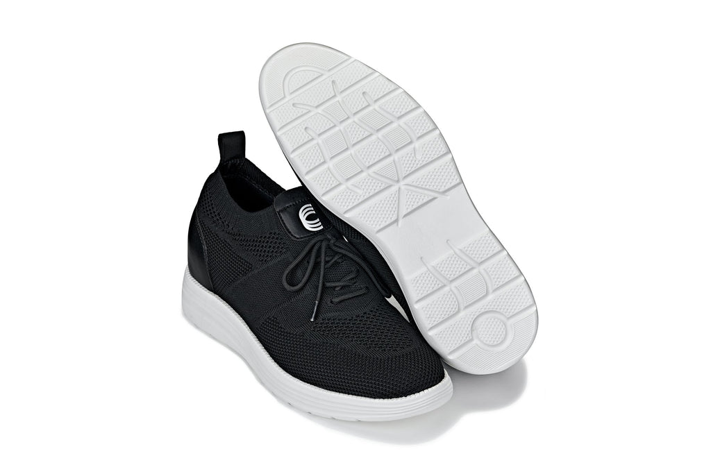 CALTO - X1340 - 2.8 Inches Taller (Black) - Lace Up Casual Walker - Lightweight - WonderingCloth