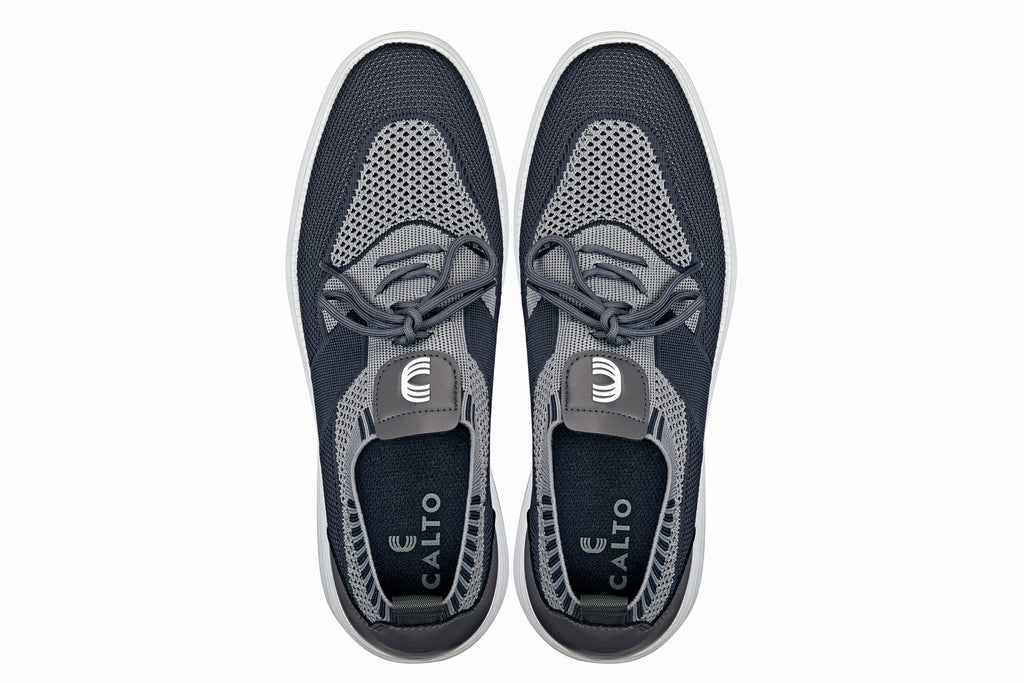 CALTO - X1341 - 2.8 Inches Taller (Iron Gray/Glacier Gray) - Lace Up Casual Walker - Lightweight - WonderingCloth