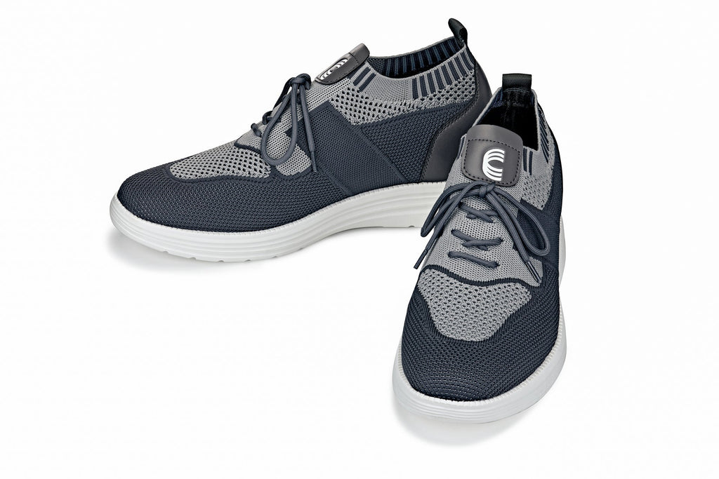 CALTO - X1341 - 2.8 Inches Taller (Iron Gray/Glacier Gray) - Lace Up Casual Walker - Lightweight - WonderingCloth