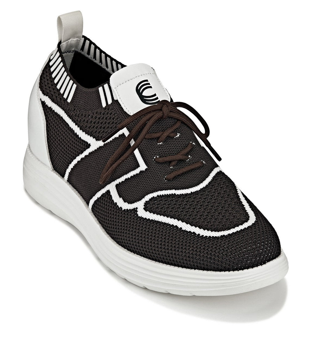 CALTO - X1342 - 2.8 Inches Taller (Mocha Brown/White) - Lace Up Casual Walker - Lightweight - WonderingCloth