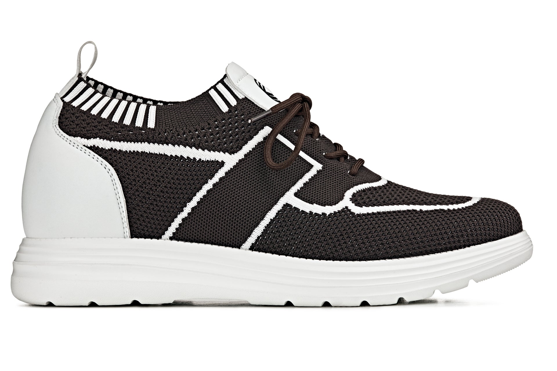 CALTO - X1342 - 2.8 Inches Taller (Mocha Brown/White) - Lace Up Casual Walker - Lightweight - WonderingCloth