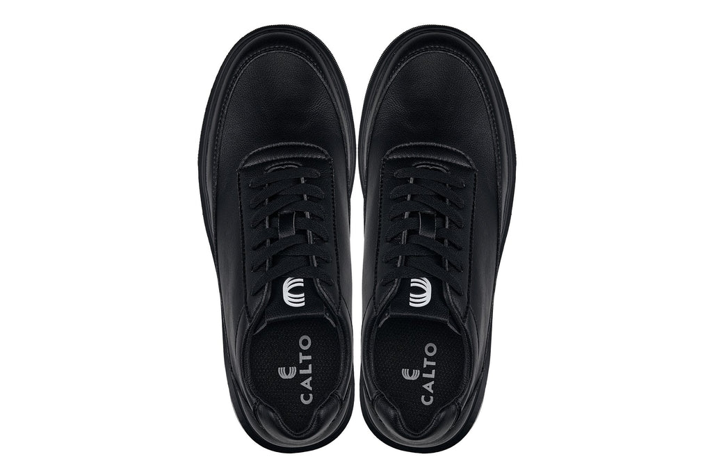 CALTO - X1646 - 2.8 Inches Taller (Pitch Black) - Lightweight Sneakers - WonderingCloth