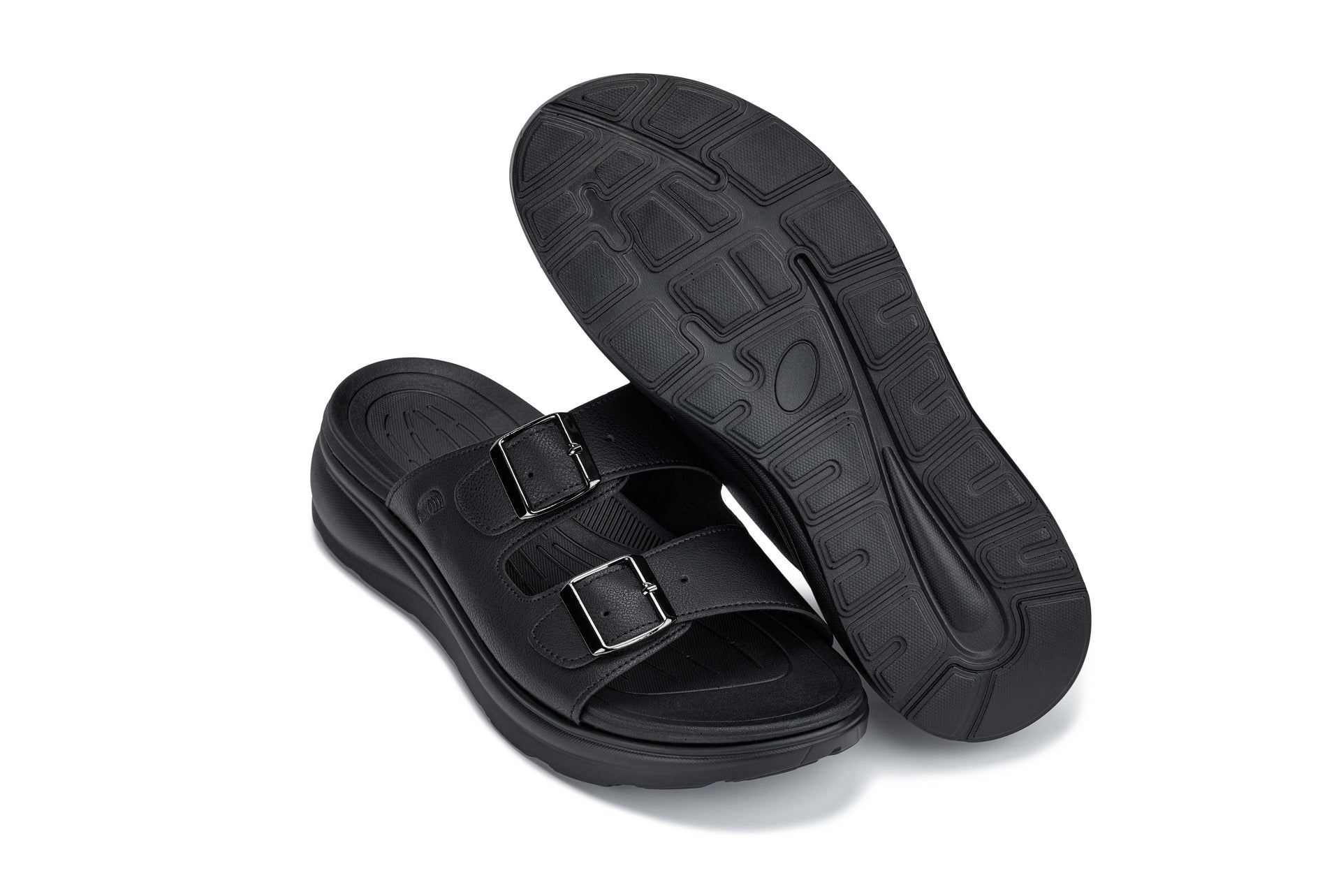 CALTO - X1660 - 2 Inches Taller (Black Buckle) - Dual Adjustable Buckle Sandal - WonderingCloth