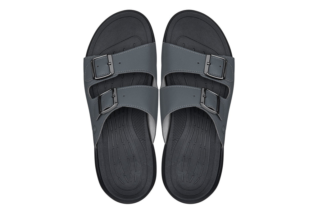 CALTO - X1661 - 2 Inches Taller (Iron Grey Buckle) - Dual Adjustable Buckle Sandals - WonderingCloth
