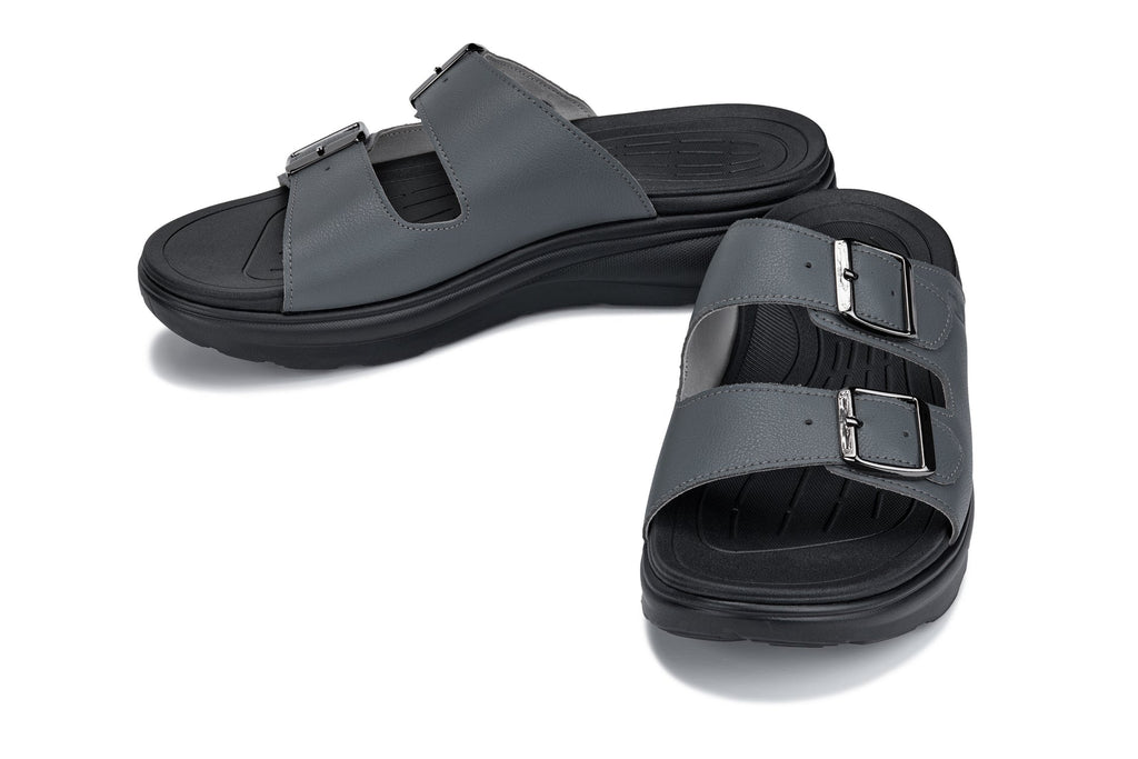 CALTO - X1661 - 2 Inches Taller (Iron Grey Buckle) - Dual Adjustable Buckle Sandals - WonderingCloth