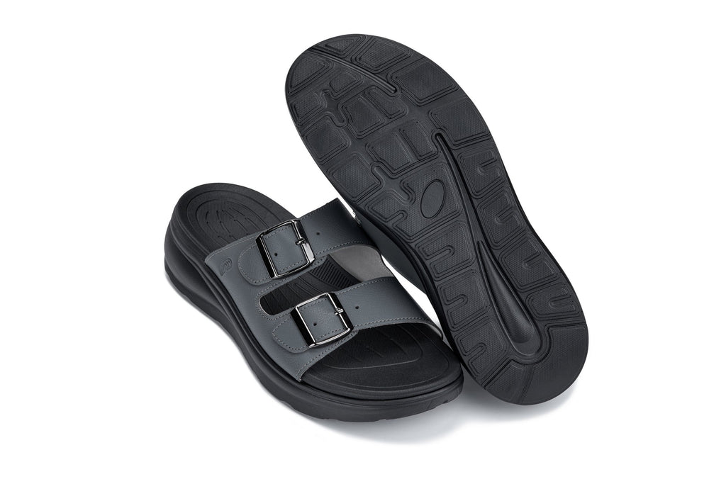CALTO - X1661 - 2 Inches Taller (Iron Grey Buckle) - Dual Adjustable Buckle Sandals - WonderingCloth