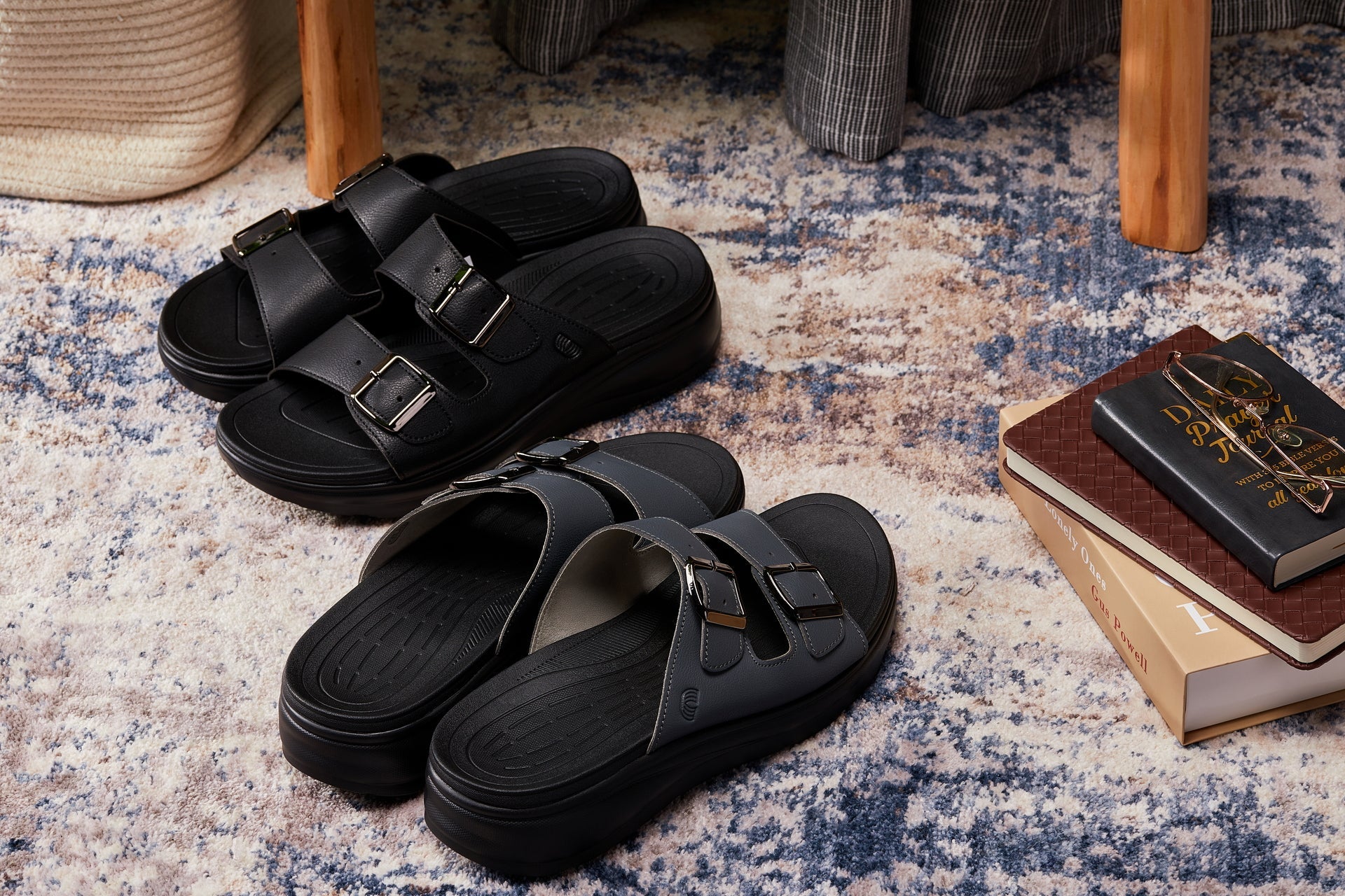 CALTO - X1660 - 2 Inches Taller (Black Buckle) - Dual Adjustable Buckle Sandal - WonderingCloth