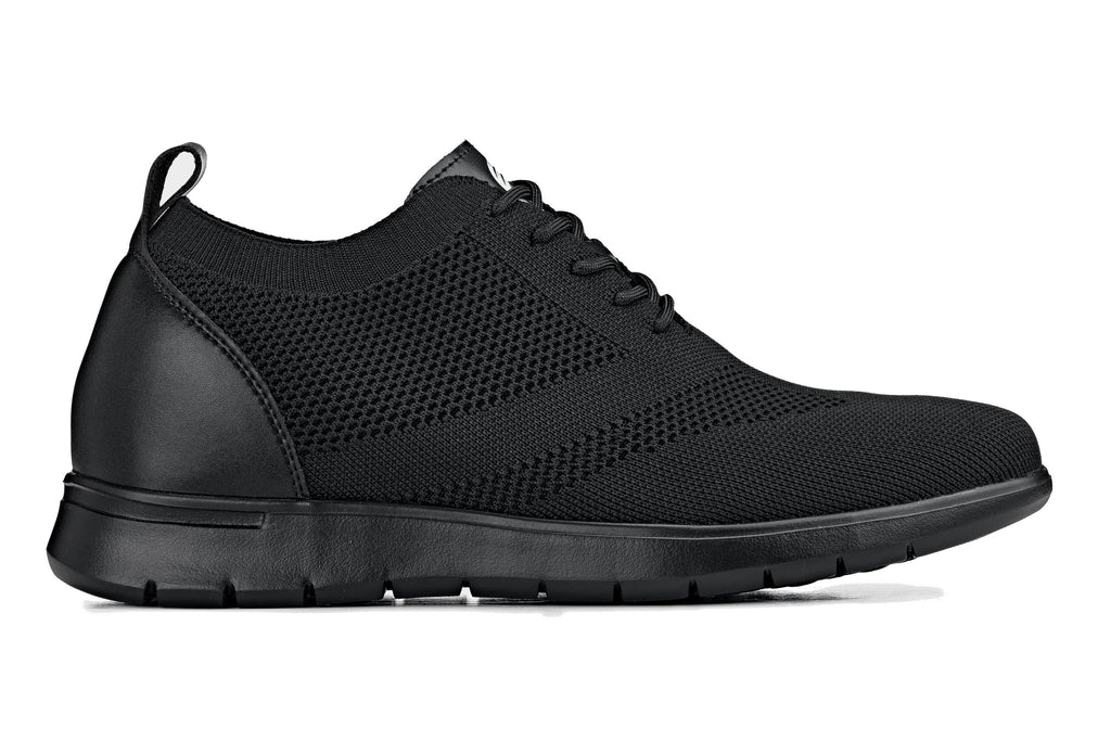 CALTO - X2211 - 2.4 Inches Taller (Black/Black Sole) - Lace Up Casual Walker - Lightweight - WonderingCloth