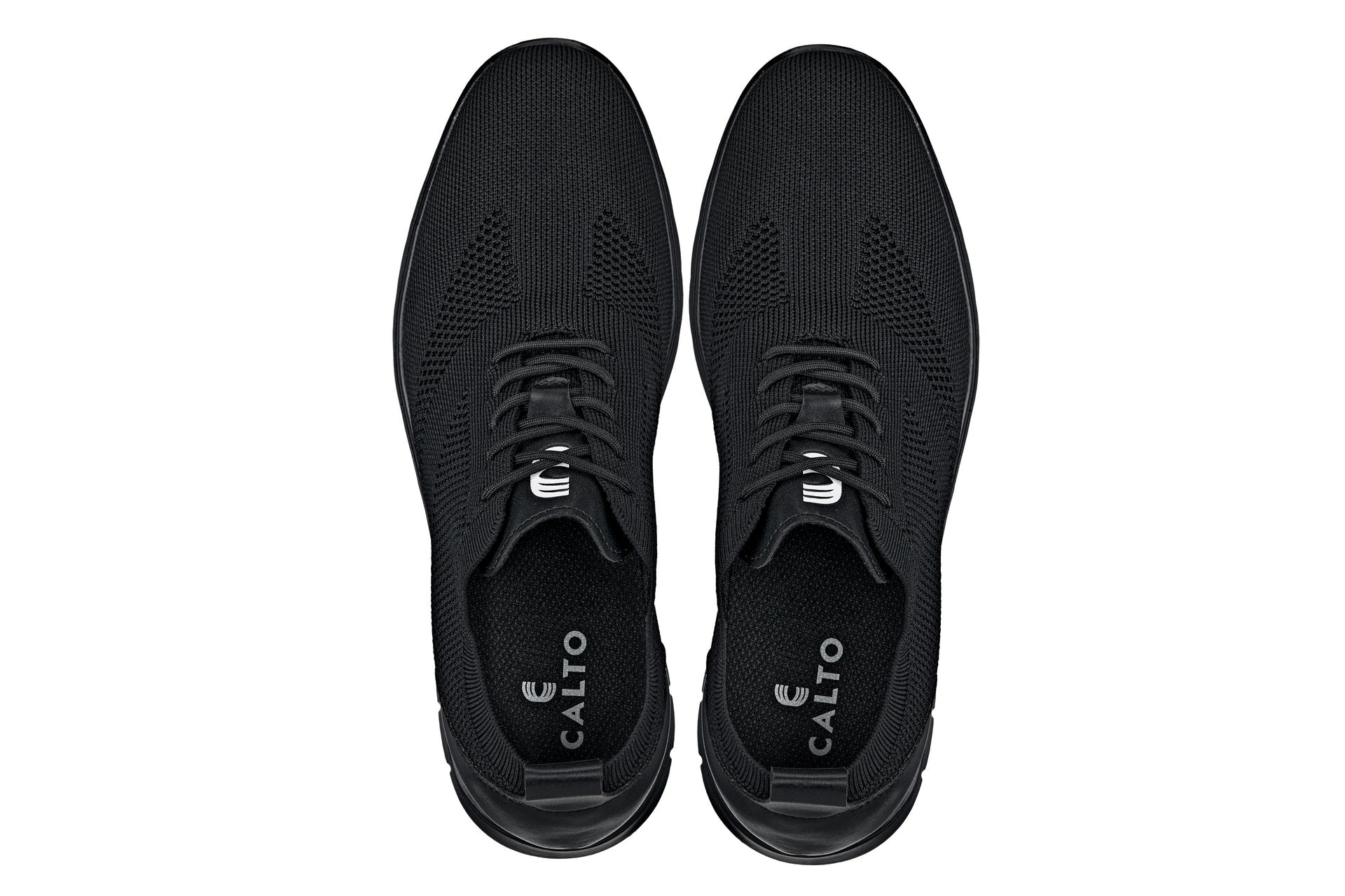 CALTO - X2211 - 2.4 Inches Taller (Black/Black Sole) - Lace Up Casual Walker - Lightweight - WonderingCloth