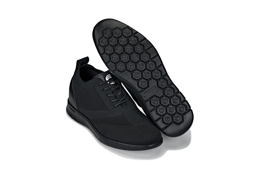 CALTO - X2211 - 2.4 Inches Taller (Black/Black Sole) - Lace Up Casual Walker - Lightweight - WonderingCloth
