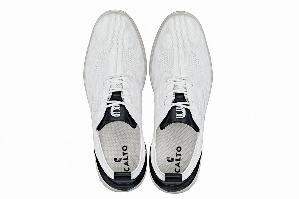 CALTO - X2212 - 2.4 Inches Taller (White/Black) - Lace Up Casual Walker - Lightweight - WonderingCloth
