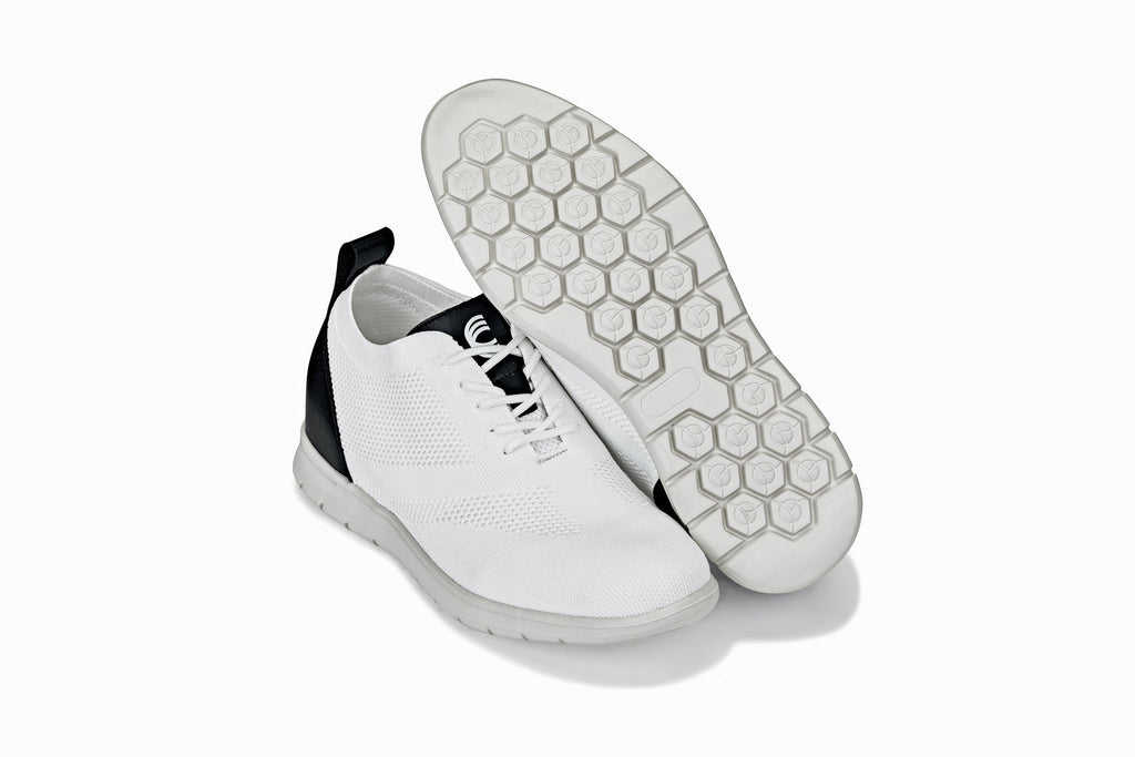 CALTO - X2212 - 2.4 Inches Taller (White/Black) - Lace Up Casual Walker - Lightweight - WonderingCloth