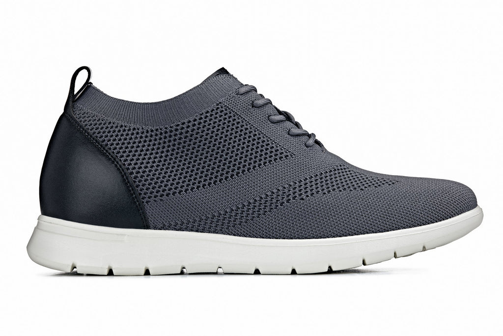 CALTO - X2213 - 2.4 Inches Taller (Moon Gray/Black) - Lace Up Casual Walker - Lightweight - WonderingCloth