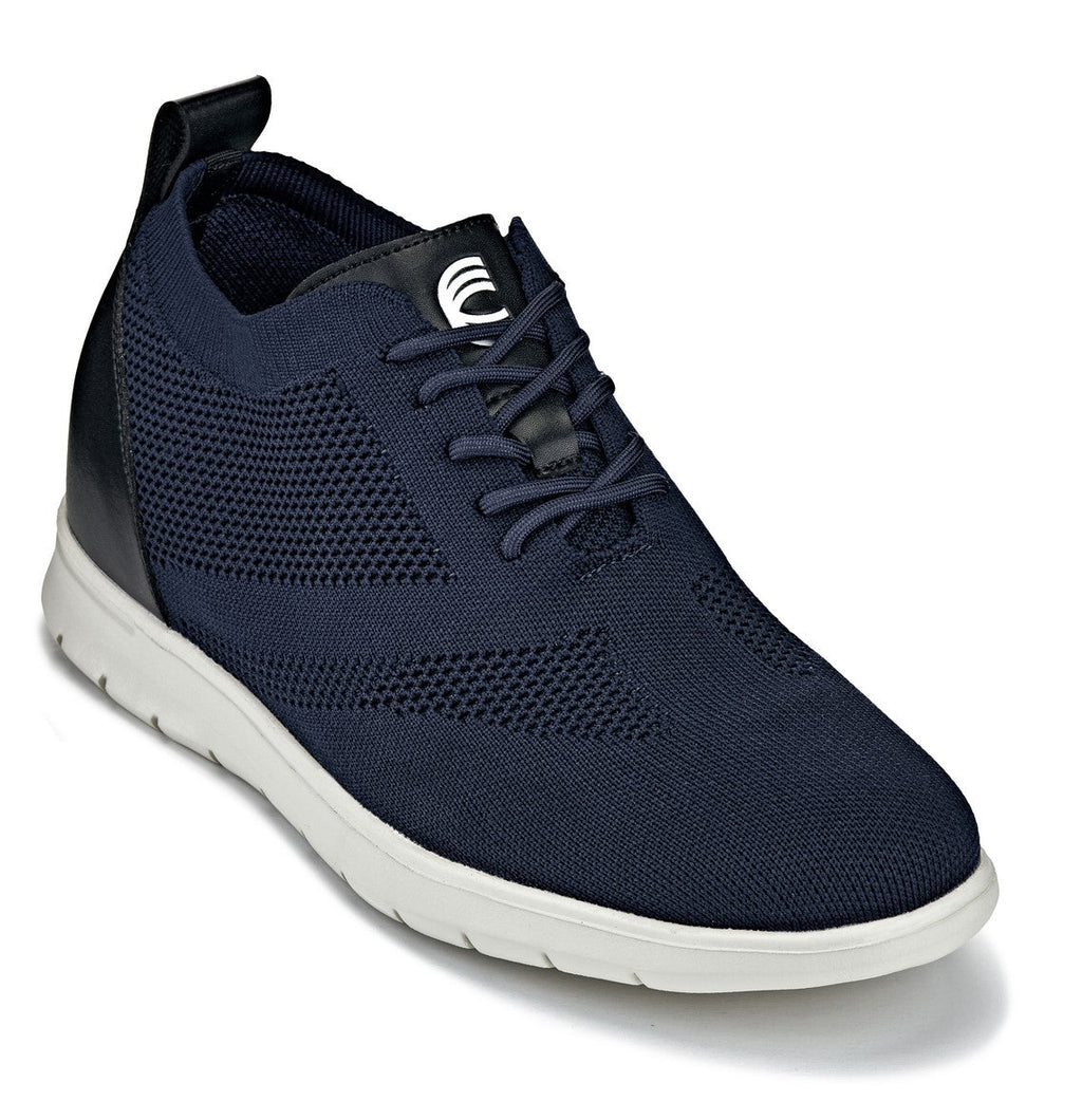 CALTO - X2214 - 2.4 Inches Taller (Night Blue/Black) - Lace Up Casual Walker - Lightweight - WonderingCloth
