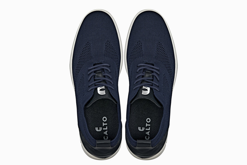 CALTO - X2214 - 2.4 Inches Taller (Night Blue/Black) - Lace Up Casual Walker - Lightweight - WonderingCloth