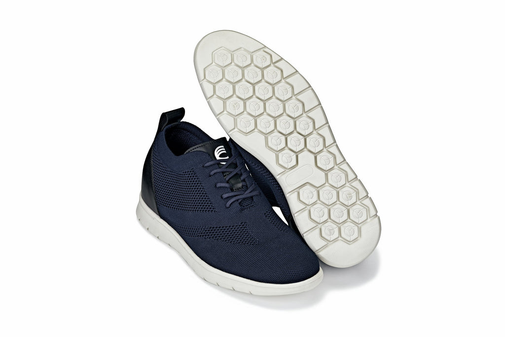CALTO - X2214 - 2.4 Inches Taller (Night Blue/Black) - Lace Up Casual Walker - Lightweight - WonderingCloth