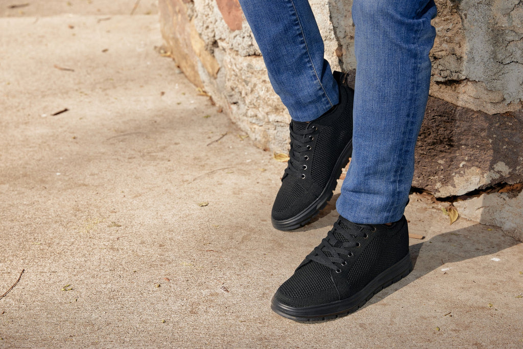 CALTO - X2320 - 2.4 Inches Taller (Black/Black Sole) - Lace Up Casual Sneaker - Lightweight - WonderingCloth