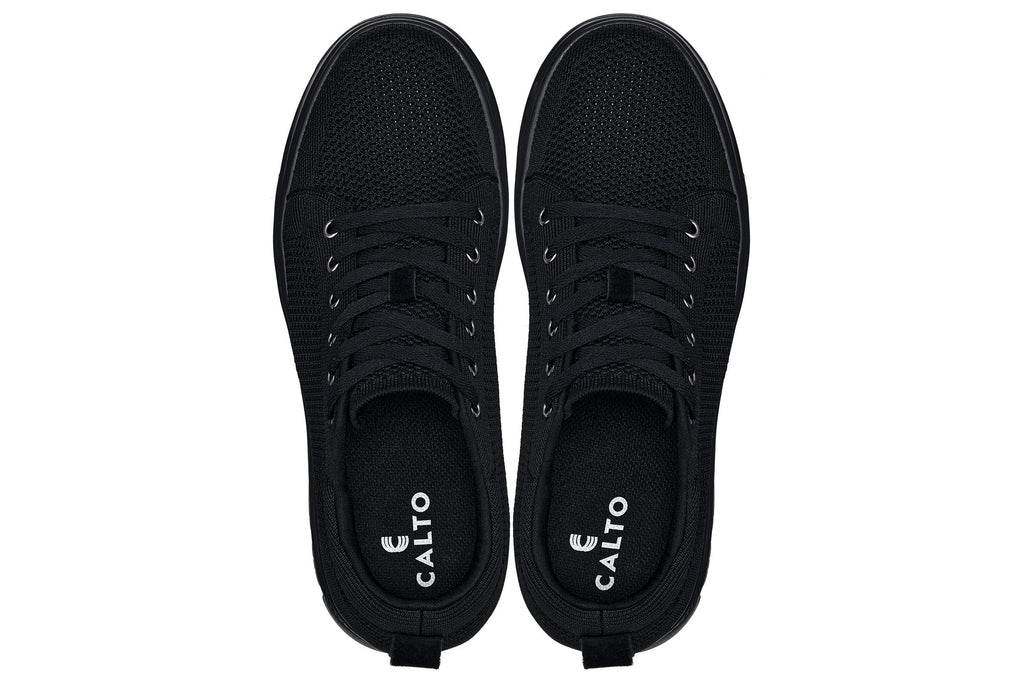 CALTO - X2320 - 2.4 Inches Taller (Black/Black Sole) - Lace Up Casual Sneaker - Lightweight - WonderingCloth