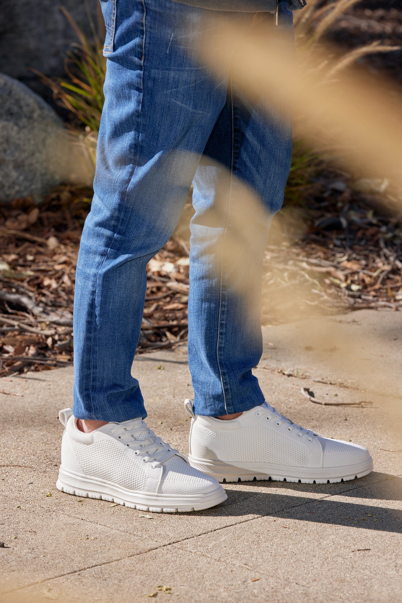CALTO - X2321 - 2.4 Inches Taller (White/White Sole) - Lace Up Casual Sneaker - Lightweight - WonderingCloth