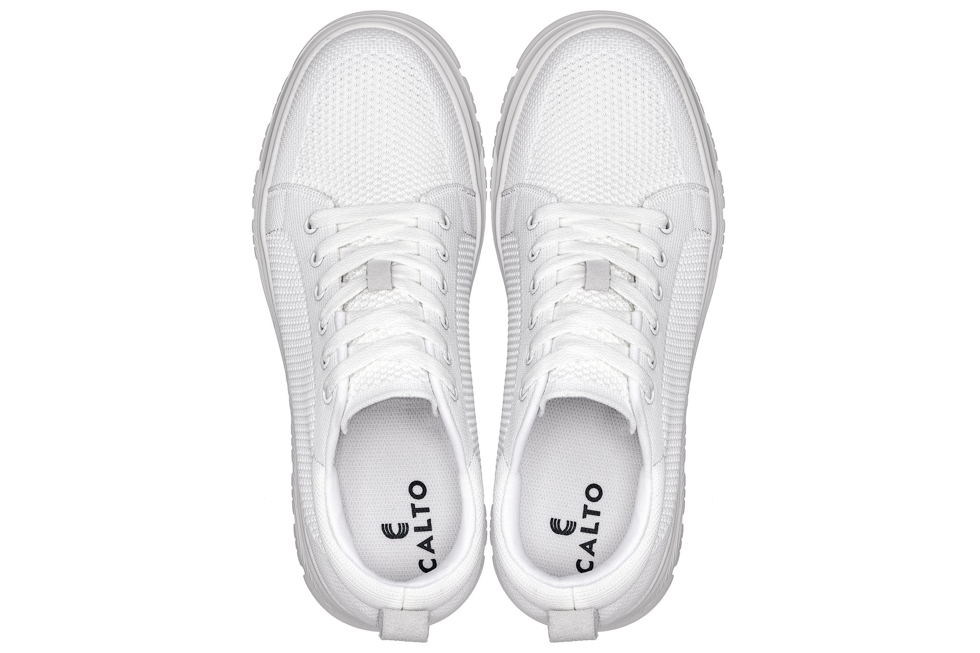 CALTO - X2321 - 2.4 Inches Taller (White/White Sole) - Lace Up Casual Sneaker - Lightweight - WonderingCloth
