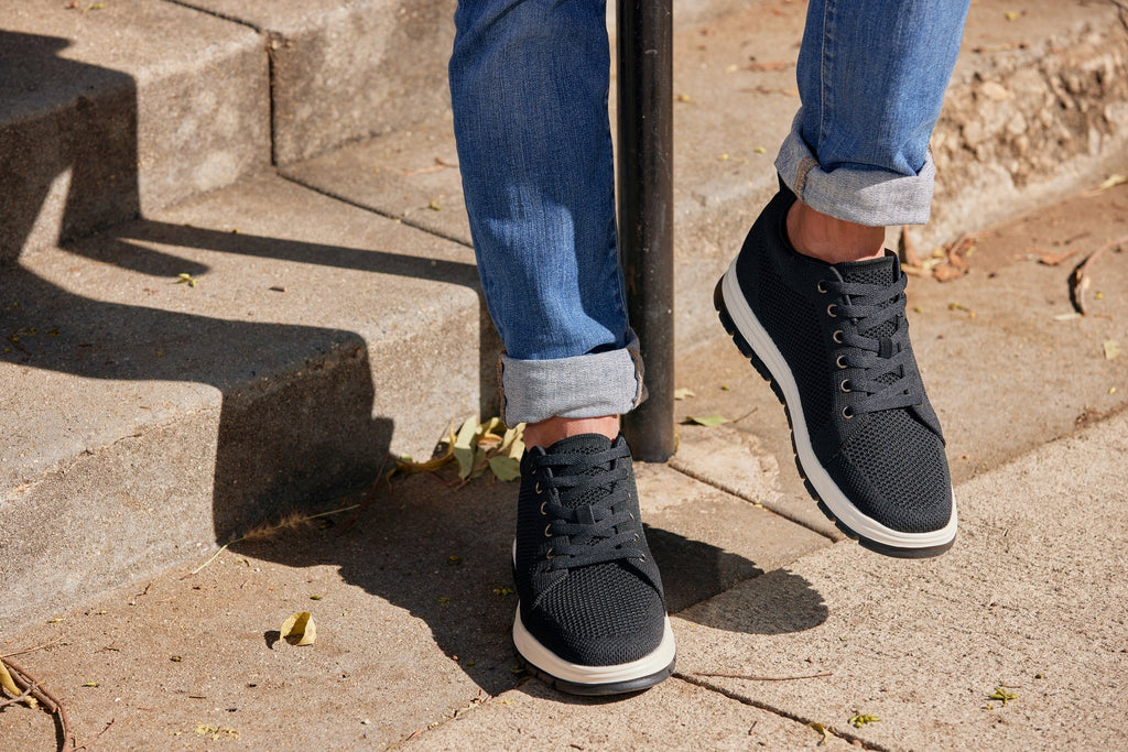 CALTO - X2322 - 2.4 Inches Taller (Black/White & Black Sole) - Lace Up Casual Sneaker - Lightweight - WonderingCloth