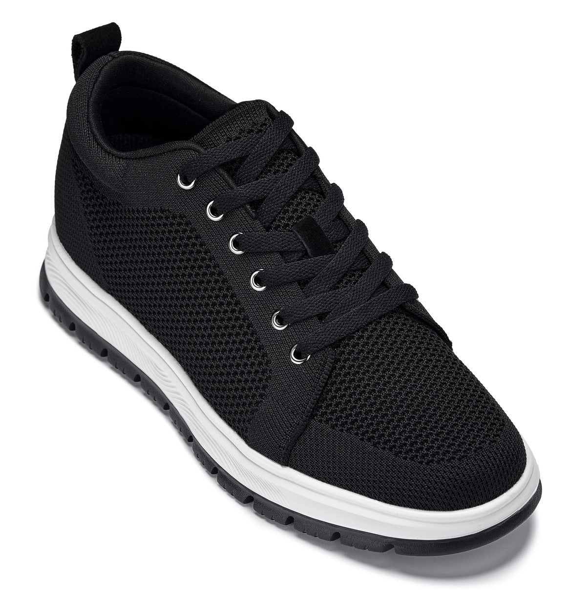 CALTO - X2322 - 2.4 Inches Taller (Black/White & Black Sole) - Lace Up Casual Sneaker - Lightweight - WonderingCloth