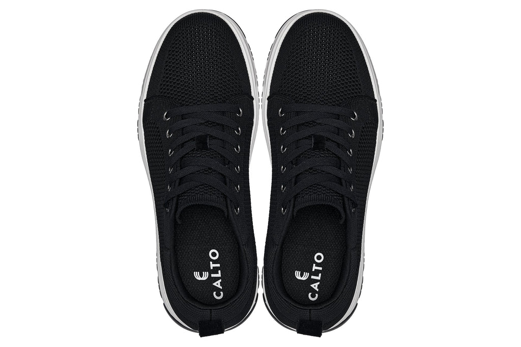 CALTO - X2322 - 2.4 Inches Taller (Black/White & Black Sole) - Lace Up Casual Sneaker - Lightweight - WonderingCloth