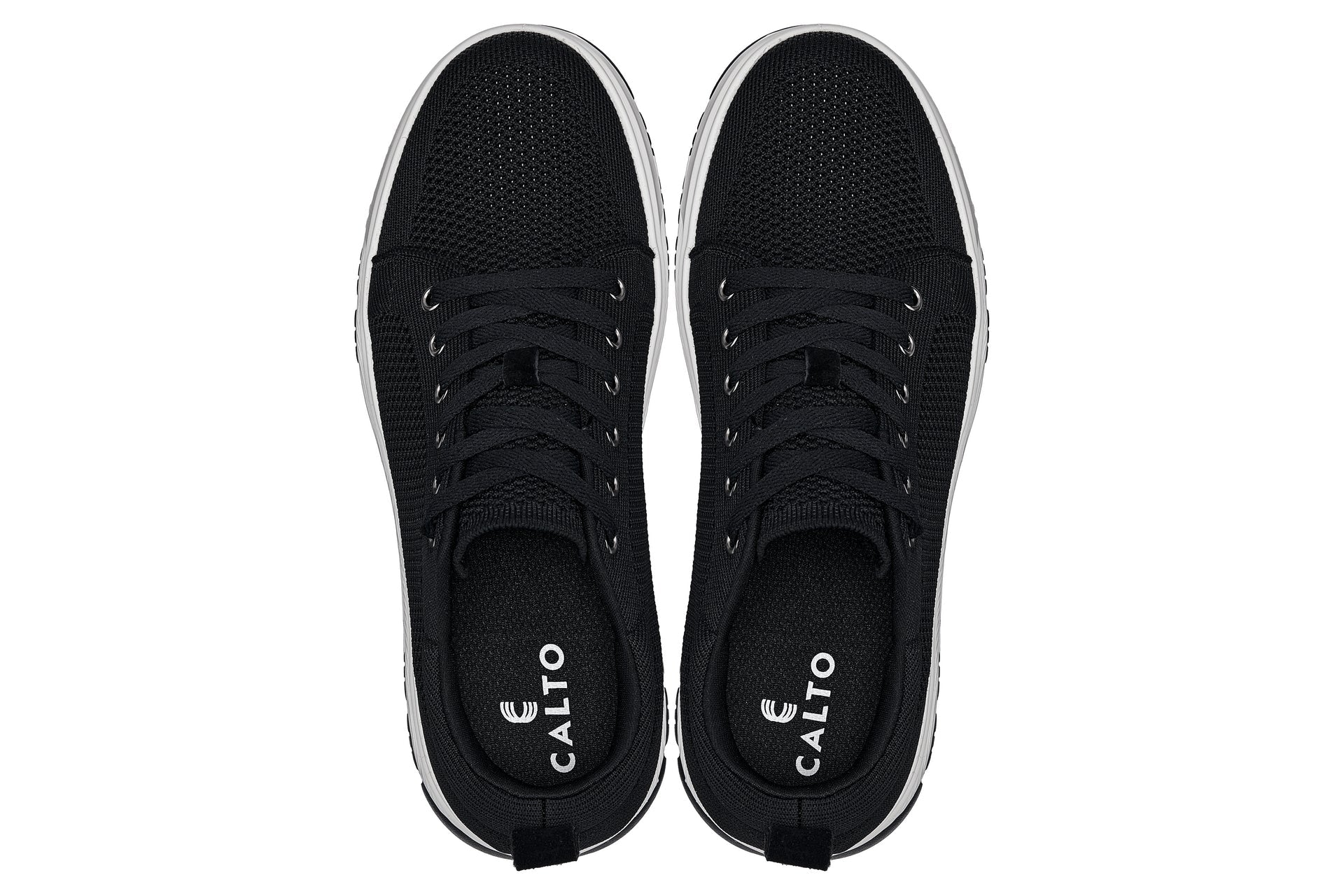 CALTO - X2322 - 2.4 Inches Taller (Black/White & Black Sole) - Lace Up Casual Sneaker - Lightweight - WonderingCloth