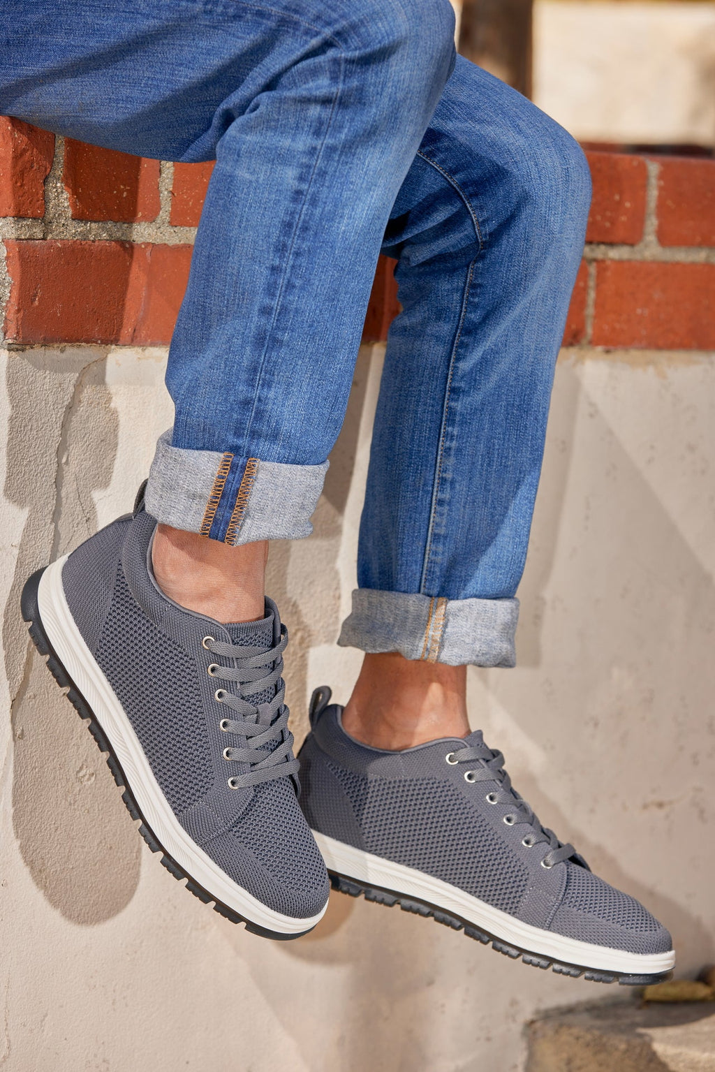 CALTO - X2323 - 2.4 Inches Taller (Iron Grey/White & Black Sole) - Lace Up Casual Sneaker - Lightweight - WonderingCloth