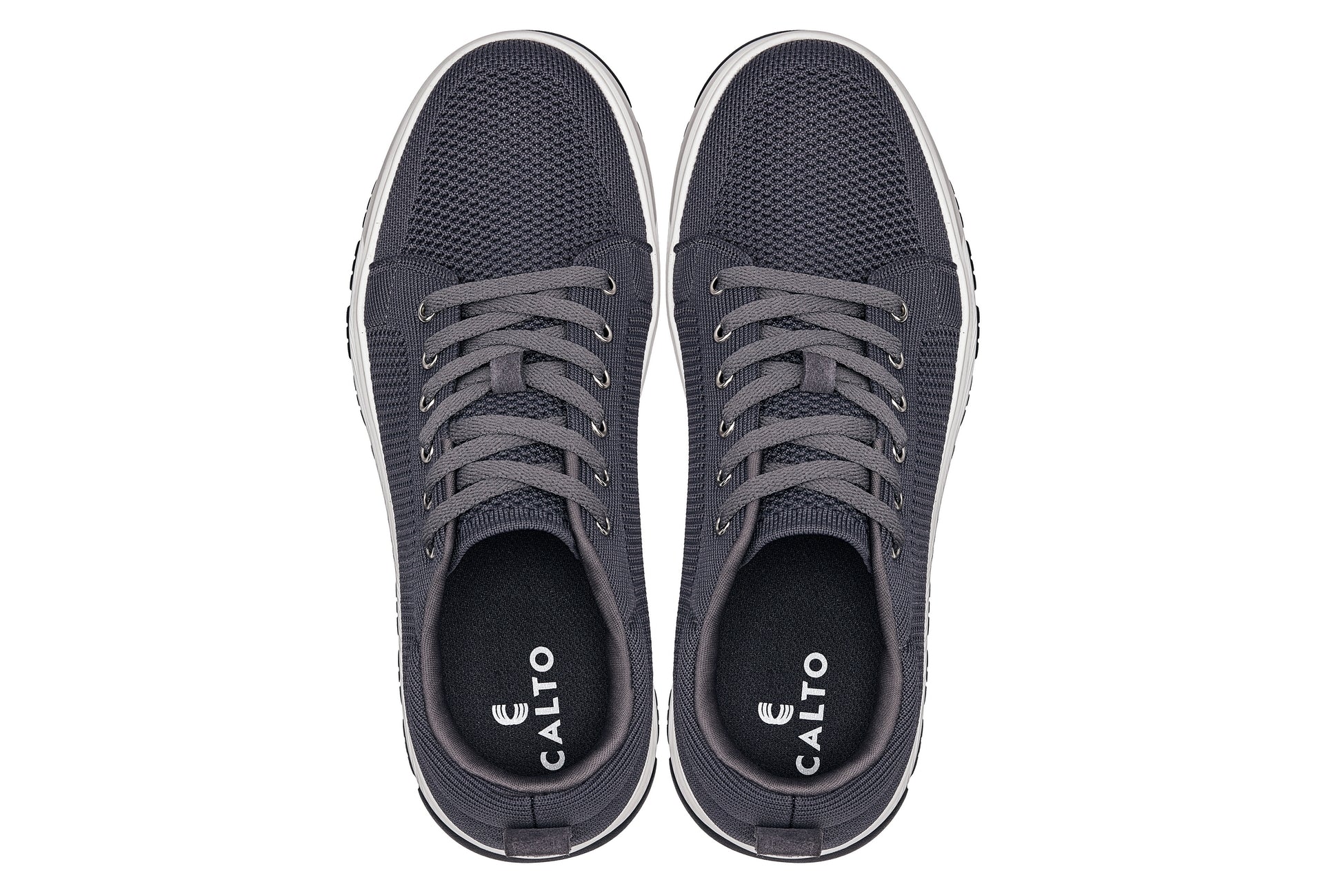 CALTO - X2323 - 2.4 Inches Taller (Iron Grey/White & Black Sole) - Lace Up Casual Sneaker - Lightweight - WonderingCloth