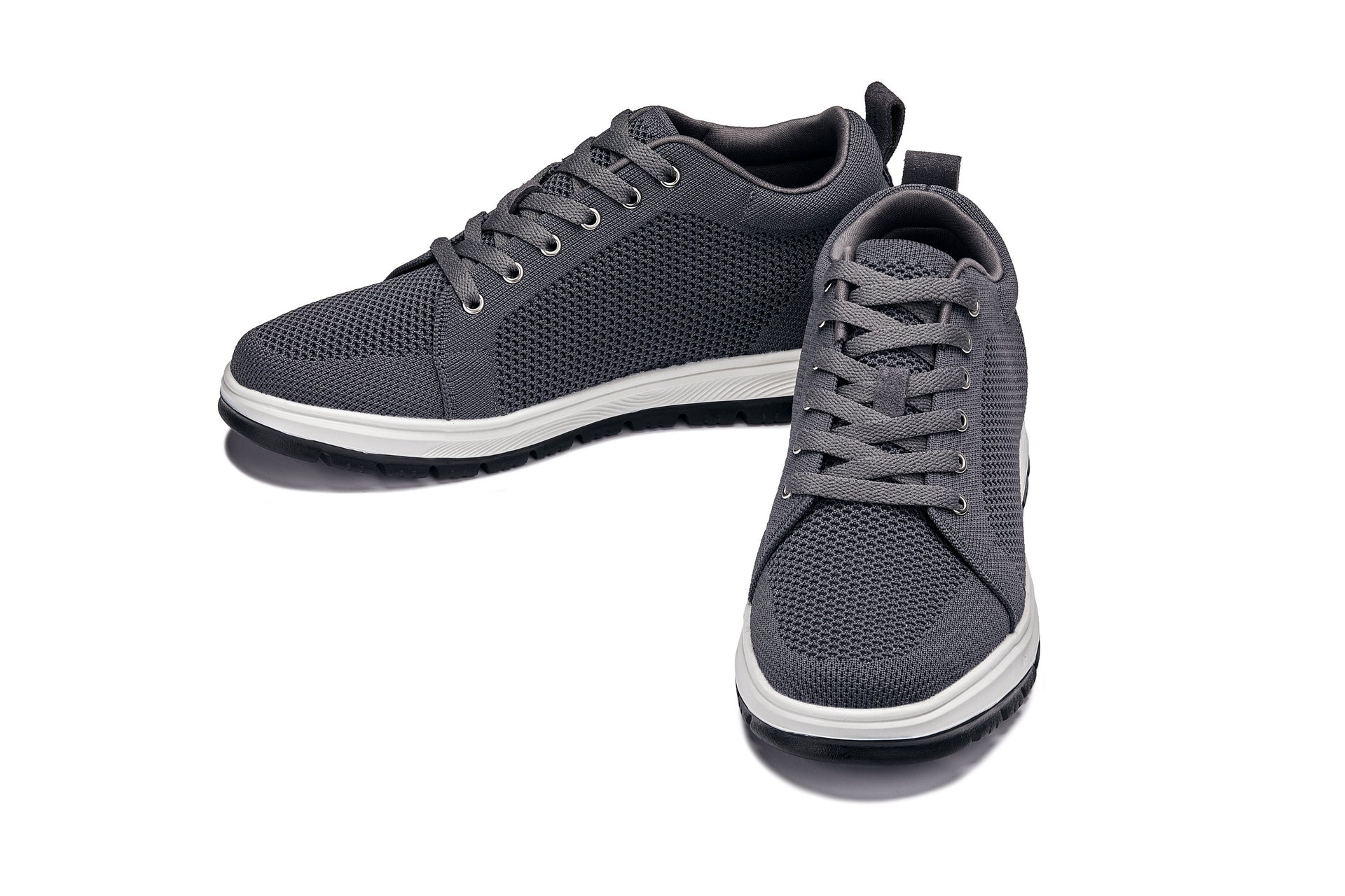 CALTO - X2323 - 2.4 Inches Taller (Iron Grey/White & Black Sole) - Lace Up Casual Sneaker - Lightweight - WonderingCloth