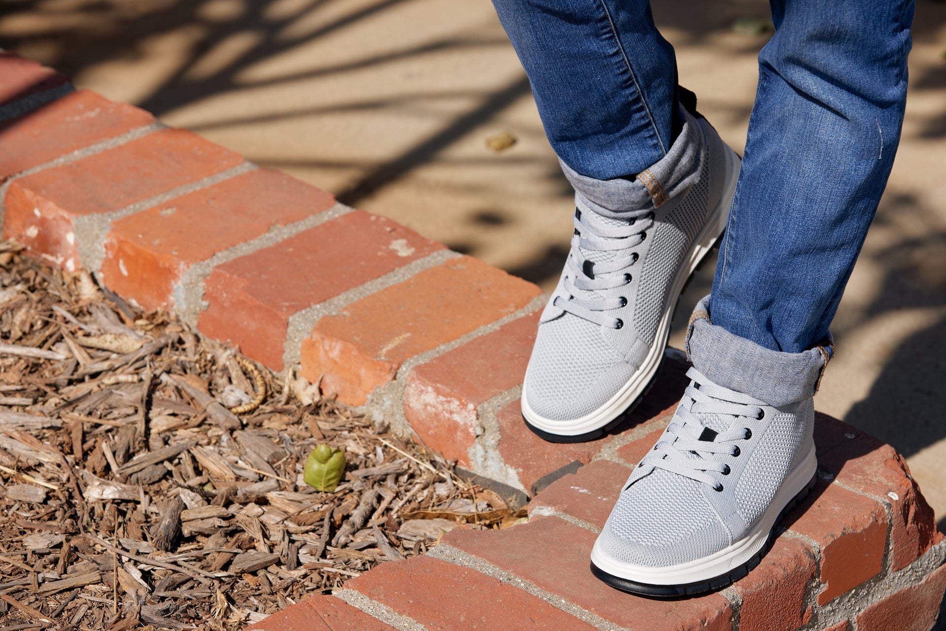 CALTO - X2324 - 2.4 Inches Taller (Pewter Grey/White & Black Sole) - Lace Up Casual Sneaker - Lightweight - WonderingCloth