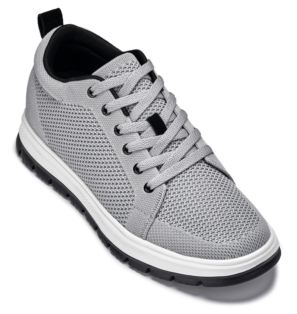 CALTO - X2324 - 2.4 Inches Taller (Pewter Grey/White & Black Sole) - Lace Up Casual Sneaker - Lightweight - WonderingCloth