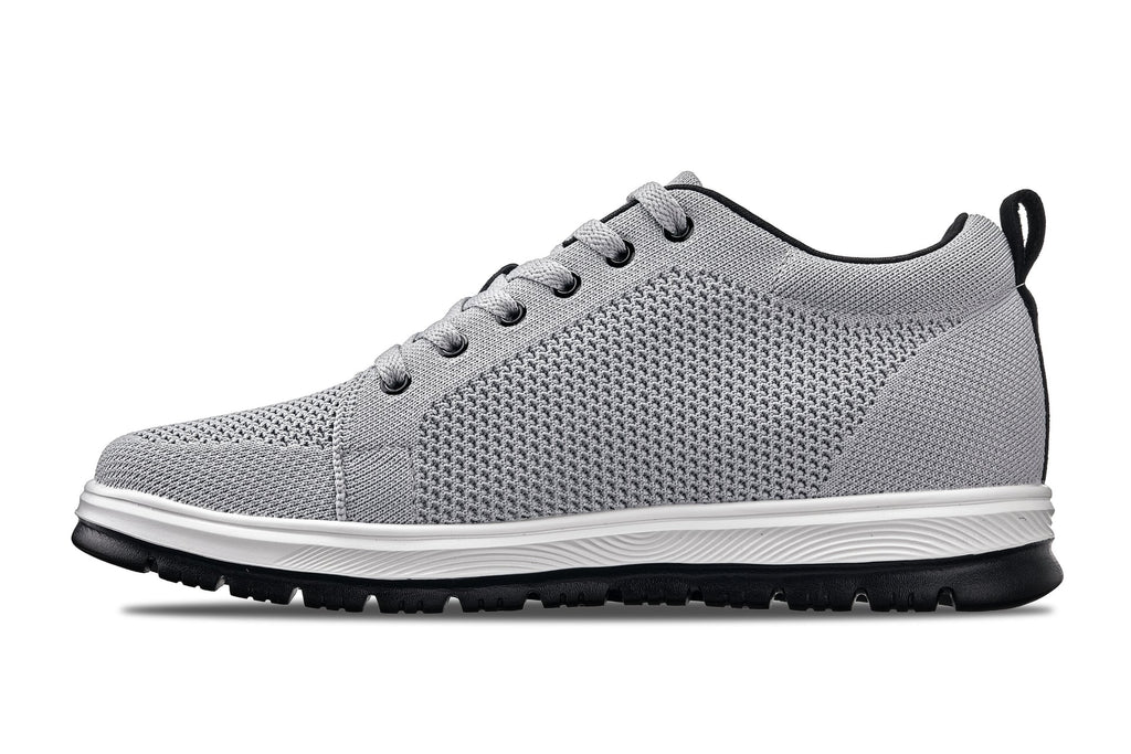 CALTO - X2324 - 2.4 Inches Taller (Pewter Grey/White & Black Sole) - Lace Up Casual Sneaker - Lightweight - WonderingCloth
