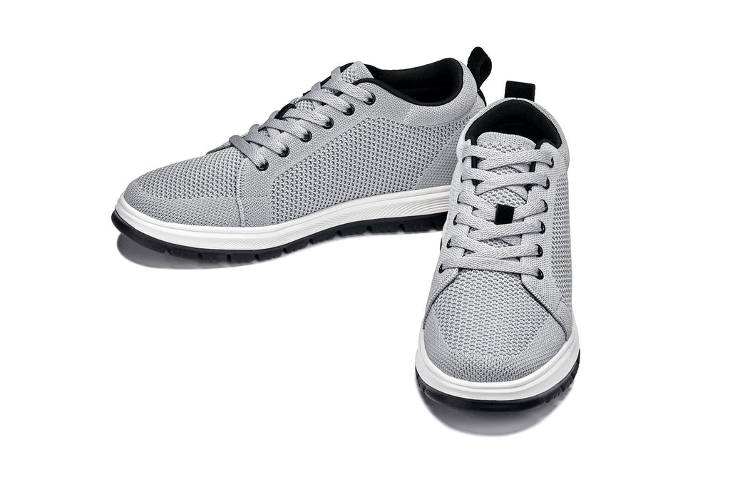 CALTO - X2324 - 2.4 Inches Taller (Pewter Grey/White & Black Sole) - Lace Up Casual Sneaker - Lightweight - WonderingCloth