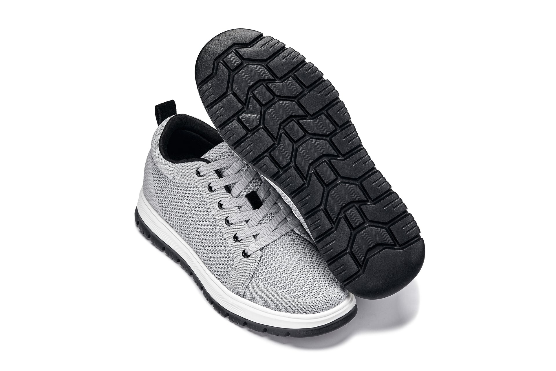 CALTO - X2324 - 2.4 Inches Taller (Pewter Grey/White & Black Sole) - Lace Up Casual Sneaker - Lightweight - WonderingCloth