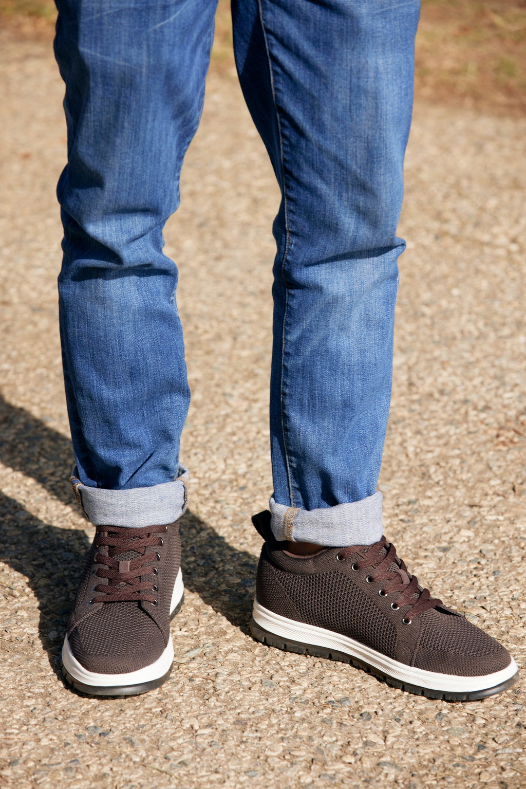 CALTO - X2325 - 2.4 Inches Taller (Dark Brown/White & Black Sole) - Lace Up Casual Sneaker - Lightweight - WonderingCloth