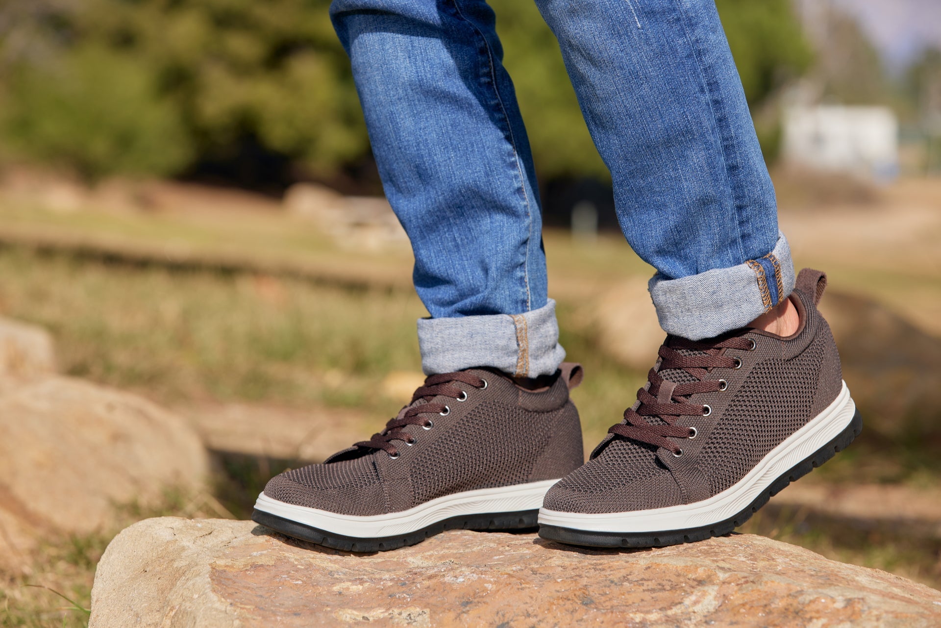 CALTO - X2325 - 2.4 Inches Taller (Dark Brown/White & Black Sole) - Lace Up Casual Sneaker - Lightweight - WonderingCloth