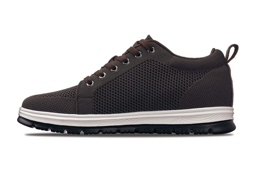CALTO - X2325 - 2.4 Inches Taller (Dark Brown/White & Black Sole) - Lace Up Casual Sneaker - Lightweight - WonderingCloth