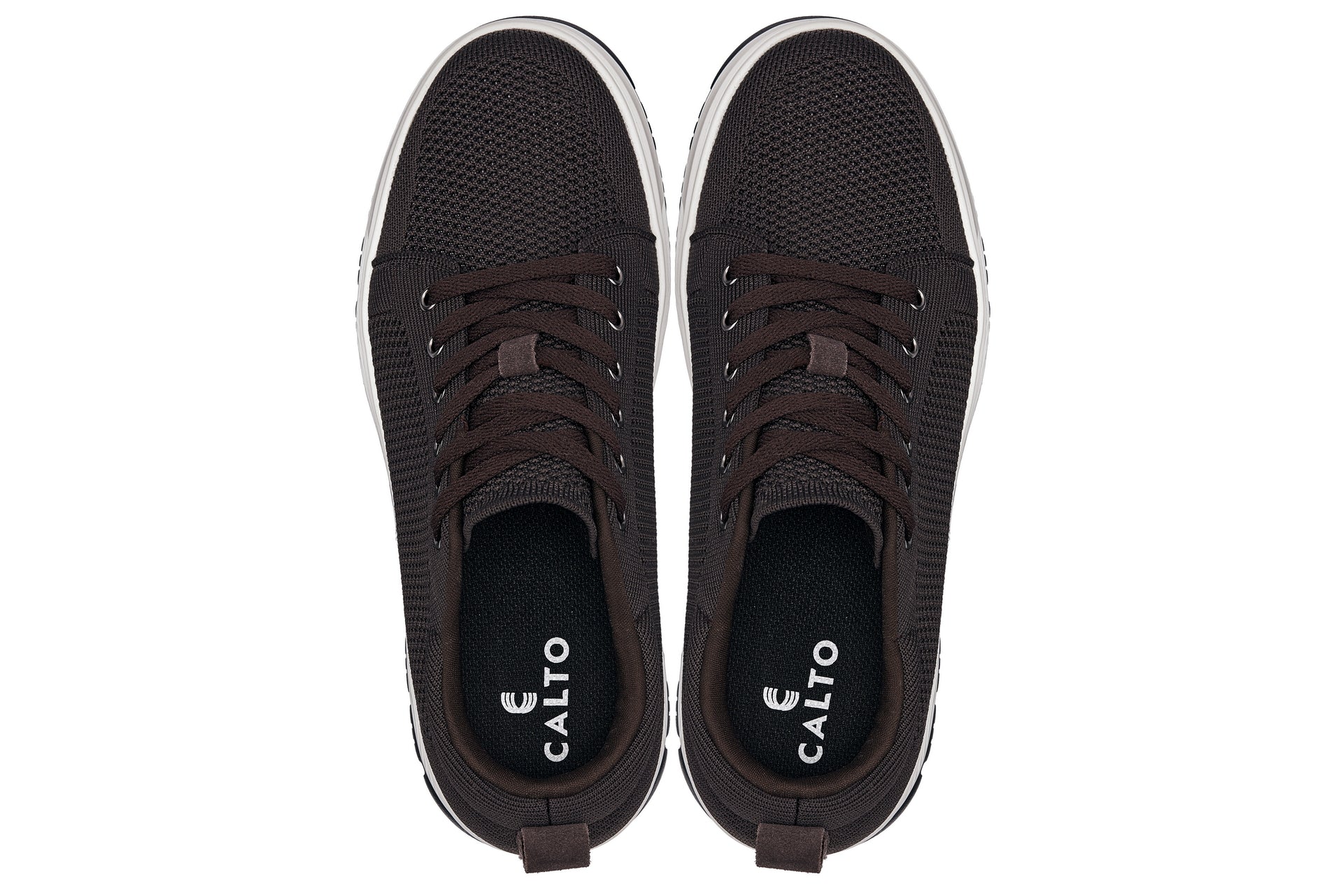 CALTO - X2325 - 2.4 Inches Taller (Dark Brown/White & Black Sole) - Lace Up Casual Sneaker - Lightweight - WonderingCloth