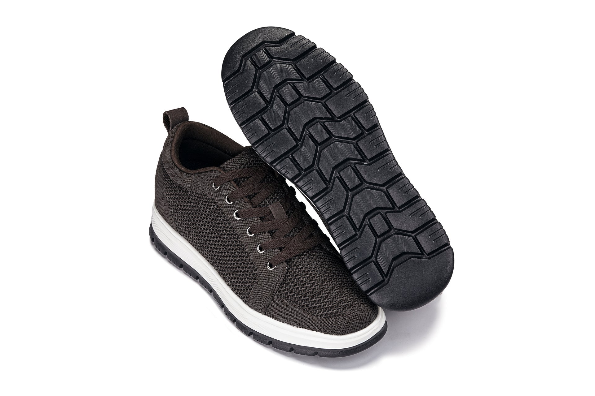 CALTO - X2325 - 2.4 Inches Taller (Dark Brown/White & Black Sole) - Lace Up Casual Sneaker - Lightweight - WonderingCloth